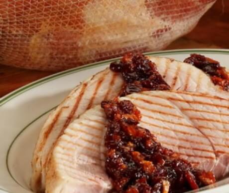 Grilled Ham with Cranberry Barbecue Sauce