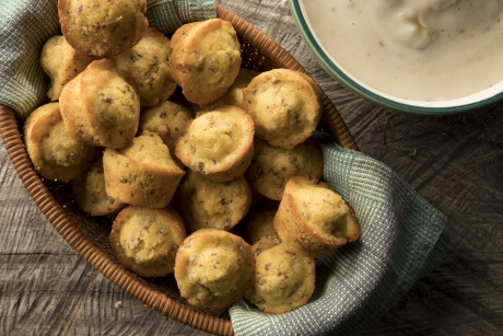 Mini Ancho Sausage Muffins with Green Chile Gravy