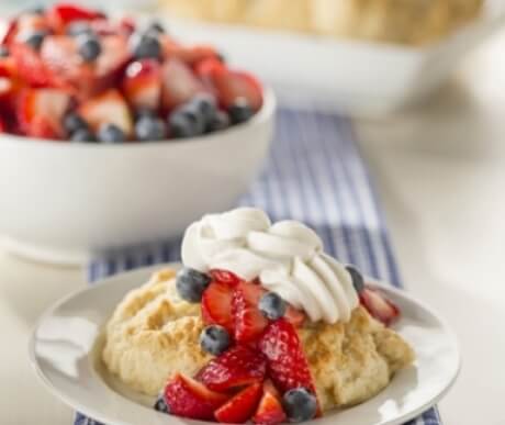 Red, White and Blueberry Shortcakes with Honey Cream