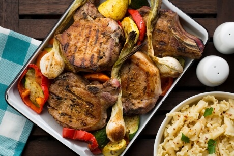 Smoky Pork Chops with Honey-Mustard Glaze and Pasta