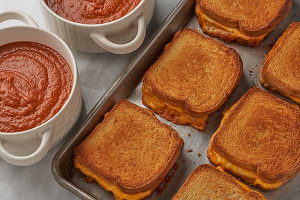 Sheet Pan Grilled Cheese with Tomato Soup