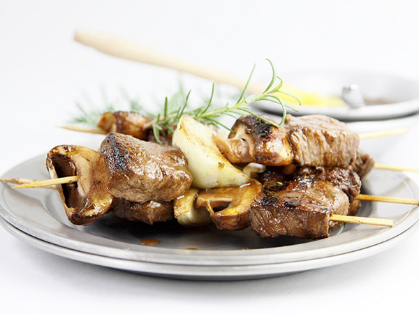 J-M Farms Grilled Steak, Mushroom and Onion Kabobs
