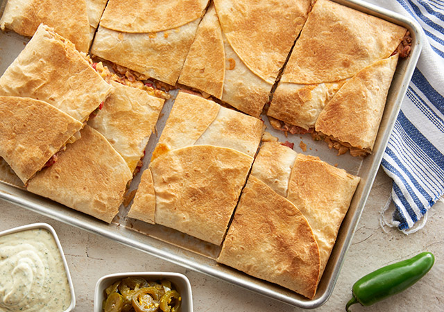 Sheet Pan Quesadillas with Jalapeno Ranch Dip