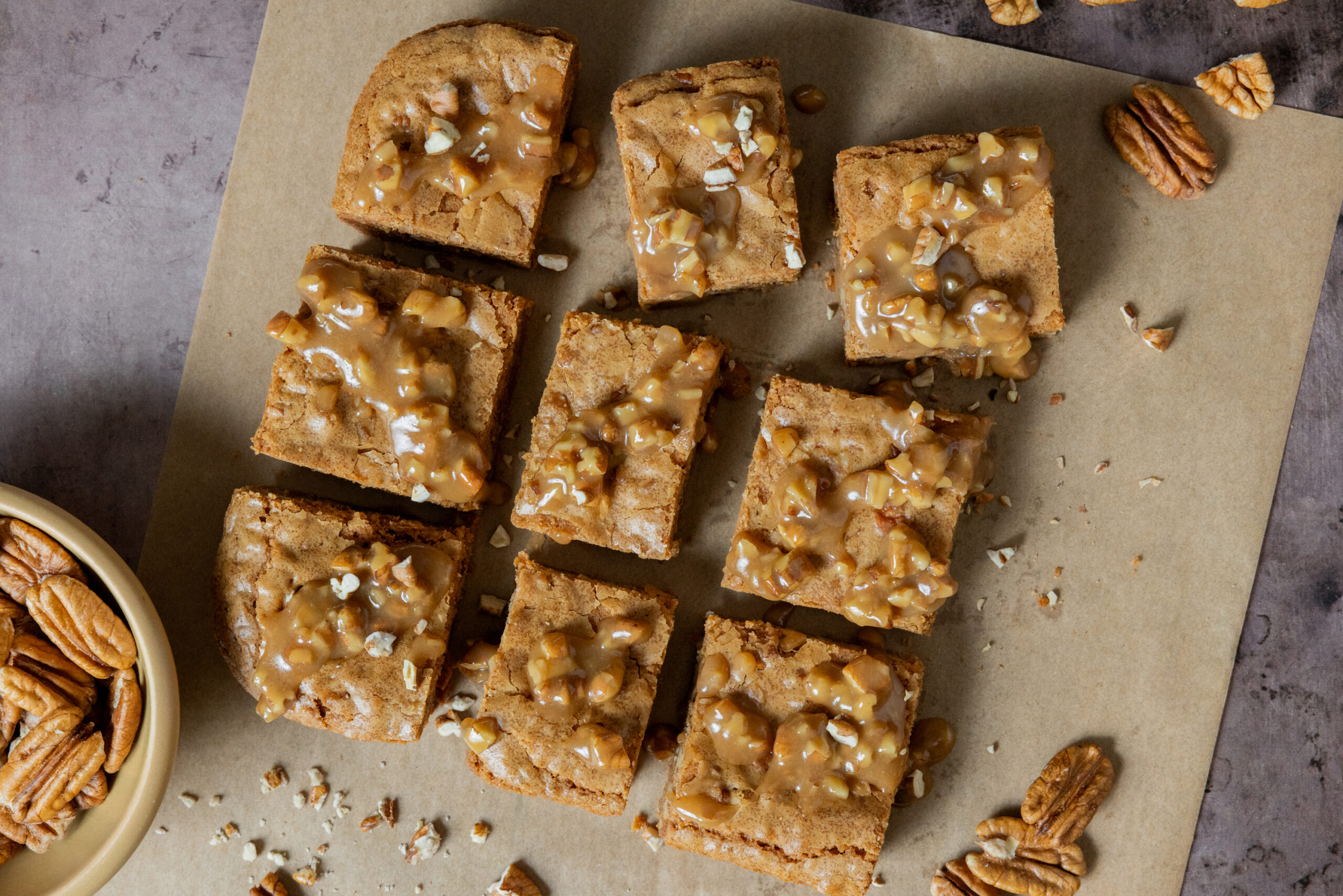 Brown Butter Pecan Bars with Caramel Glaze